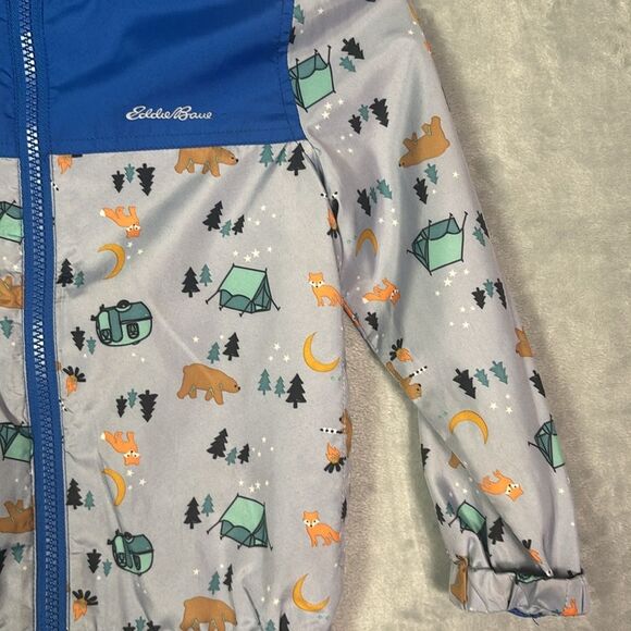 Eddie Bauer Blue Gray Camping Scene Lightweight Hooded Jacket Pockets Size 4T - Picture 4 of 8